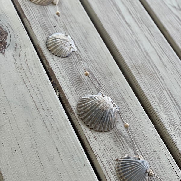 Handmade scallop shell garland, rustic home decor, natural scallop shells, different orientations available