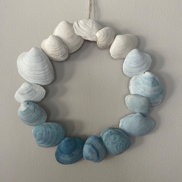 Hand-dyed ombre clamshell wreath, rustic coastal decor