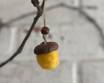 Felted wool acorn hanging ornaments, handmade rustic home decor, for autumn, winter and holiday decorating