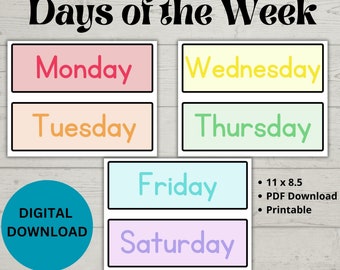 Días de la semana imprimibles: Arcoíris pastel Montessori (Descarga PDF)