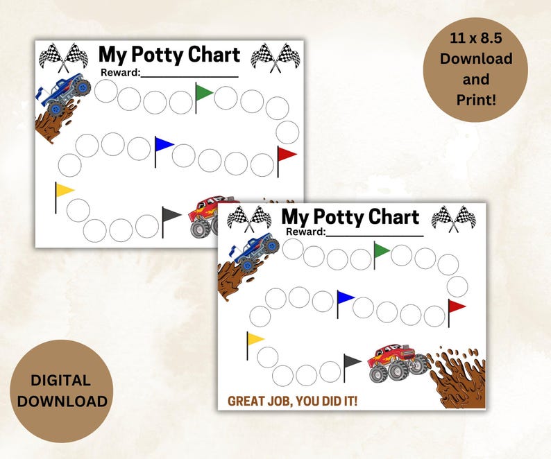 Monster Truck Potty Chart - Fun Toddler Potty Training, Kids Sticker ...