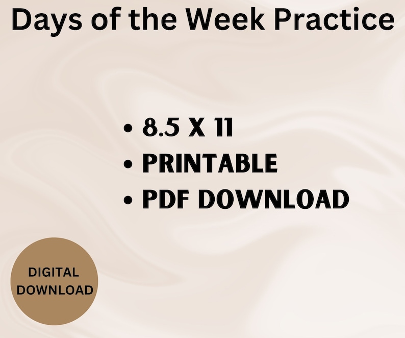Days of the Week Handwriting Chart: Kids Educational Printable (digital ...
