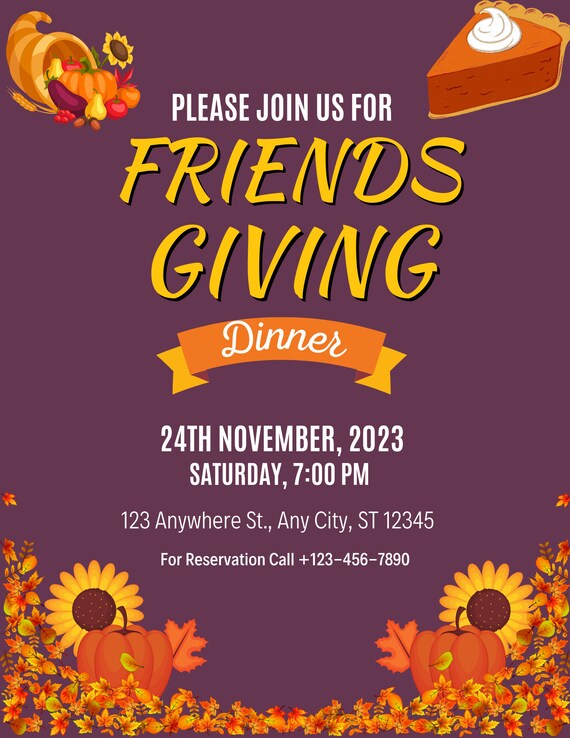 Friendsgiving Invitation Template Thanksgiving Dinner - Etsy