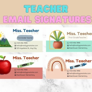 Teacher Email Signatures, Email Template for Teachers, Email Signature Template Canva, 4 Email Signature Templates