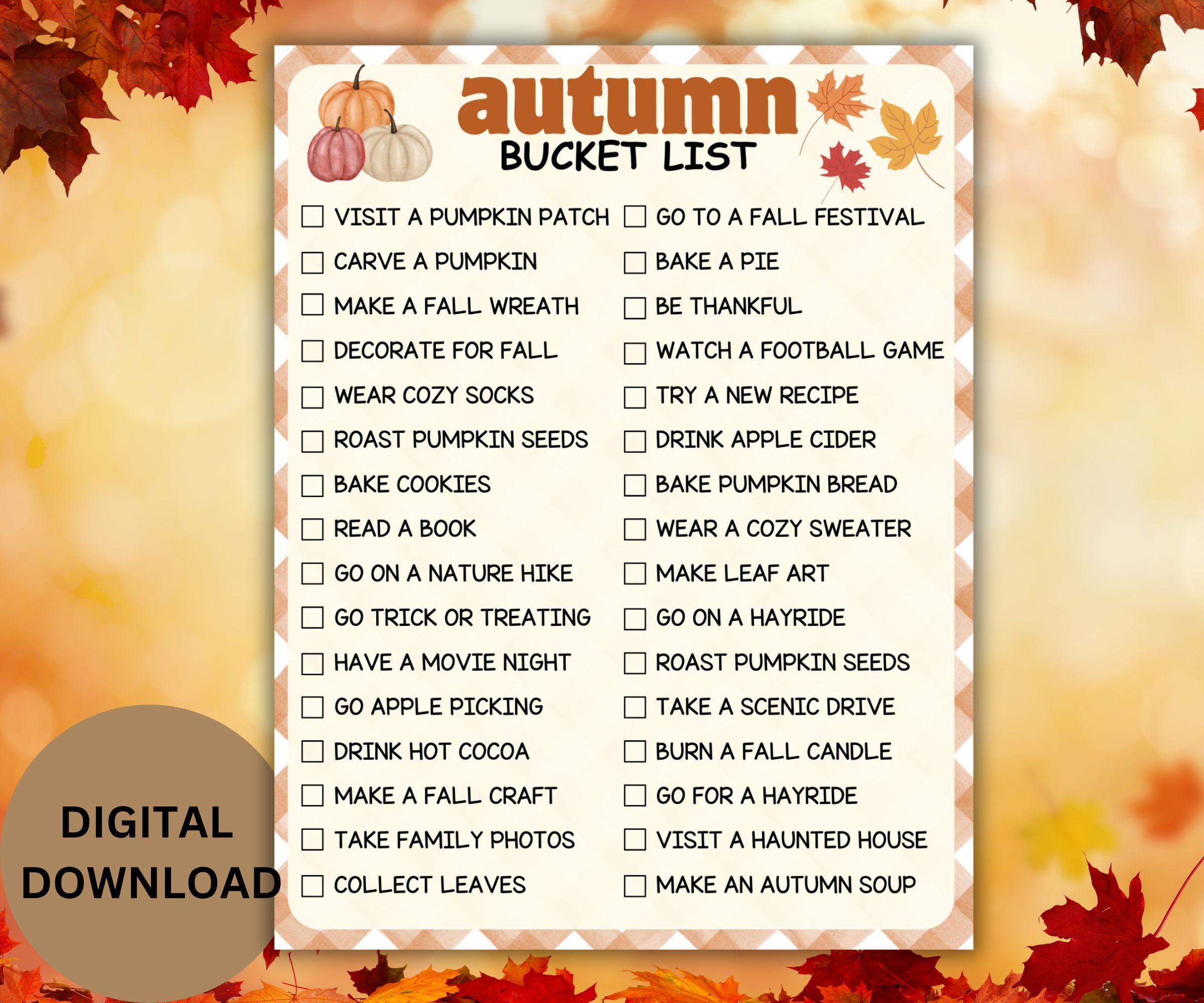 Washington Fall Activity Checklist Fall Bucket List Printable: Autumn Activities Checklist (editable PDF ...