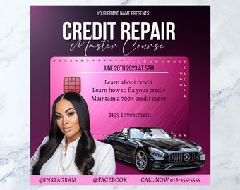 Pink Credit Repair Flyer, Credit Fix, Credit Services, Credit Template, DIY Credit Repair, Flyer, Canva Flyer, Canva, Editable Flyer