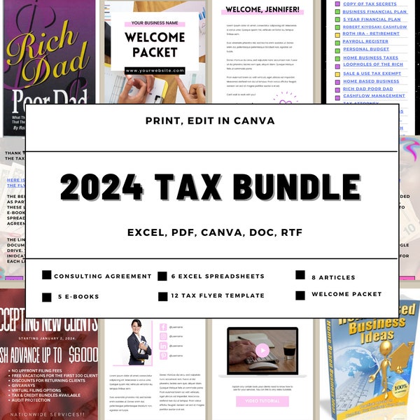 2024 Tax Bundle 12 Flyer Vorlage 6 Excel-Vorlagen, 5 E-Books Features Robert Kiyosaki Rich Dad Poor Dad 6 Artikel Beziehungsvereinbarung