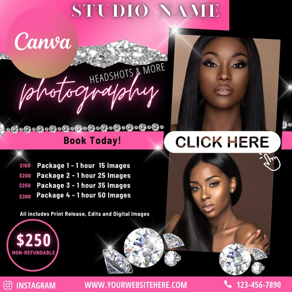 Photography Flyer Template Social Media Posts, Instagram, Facebook , Email Flyer, Flyer Template Edit in Canva 8x8in