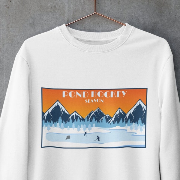 Retro Pond Hockey Sweater with Rocky Mountain Design, Vintage Hockey Sweatshirt, Ice Hockey Crewneck, Mountain Sweatshirt, Gift for Him