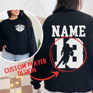 Personalized Football Sweatshirt, Custom Game Day Football Mom Sweater, Custom Team Name, Child Name & Number Football Crewneck