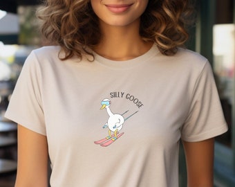 Ski Silly Goose Shirt, Ski T-Shirt Women, Retro Ski Shirt, Apres Ski T-Shirt, Ski Crewneck Women, Funny Skiing Shirt, Ski Gifts