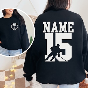 Personalized Hockey Sweatshirt with Name and Number, Hockey Mom Sweater, Custom Hockey Team Gifts, Personalized Gift for Hockey Player
