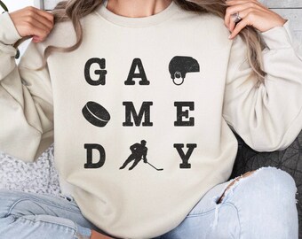 Sudadera para el día del juego, suéter para mamás de hockey, jersey de hockey sobre hielo con cuello redondo, atuendo para la pista de patinaje, sudadera para el día del juego de jugadores de hockey, regalos de hockey