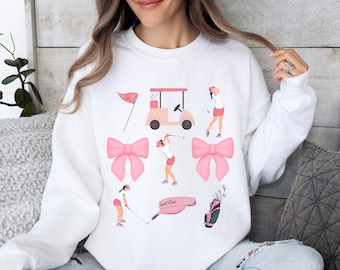 Sudadera de golf para mujer, suéter de golf rosa, cuello redondo de golf para mujer, lindo atuendo de golf, regalo para golfista, regalo para ella, camiseta de mamá golfista