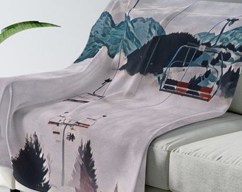 Ski Throw Blanket, Ski Lift Blanket, Snowboard Blanket, Ski House Decor, Ski Couch Throw, Ski Gifts.