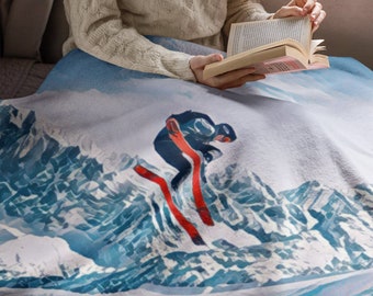 Ski Throw Blanket, Skiing Blanket, Ski House Decor, Ski Couch Throw, Ski Gifts, Ski Bedding.