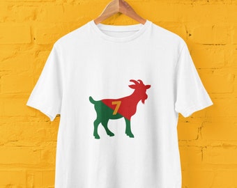 GOAT Ronaldo shirt in Portugal colors. Number 7 Soccer Shirt, Portugal Football Fan Gift.