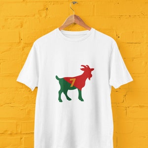 GOAT Ronaldo shirt in Portugal colors. Number 7 Soccer Shirt, Portugal Football Fan Gift.