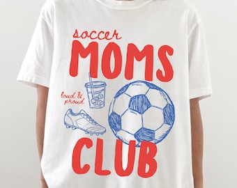 Camiseta Comfort Colors® del Club de Mamás de Fútbol, Camiseta de Fútbol con Diseño de Garabatos para el Día del Partido, Camiseta de Fútbol Moderna para Mujer, Camiseta para Mamás Deportistas