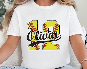 Camiseta de sóftbol con número y nombre personalizados, regalo para mamá de sóftbol, camiseta de sóftbol personalizada, equipo de sóftbol, camiseta para el día del juego