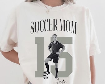 Camiseta personalizada para mamás futbolistas con foto, camiseta personalizada con nombre y número de jugador de fútbol, camiseta deportiva