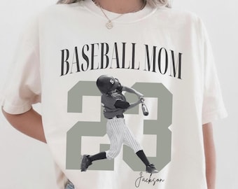 Camiseta personalizada para mamás beisboleras con foto, camiseta personalizada con nombre y número de jugador de béisbol, camiseta deportiva
