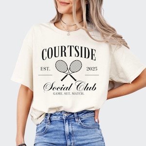 Courtside Social Club Tennis T-Shirt, Custom Tennis Shirt, Preppy Graphic Tee, Personalized Gift for Women, Tennis Gifts for Her