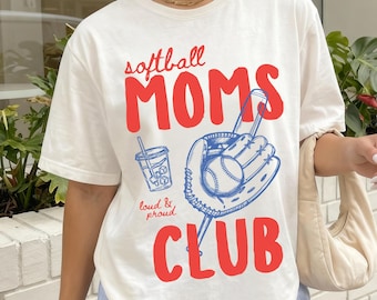 Camiseta Comfort Colors® del Softball Moms Club, camiseta de softbol con diseño de garabatos para el día del partido, camiseta de softbol moderna para mujer, camiseta para mamás deportistas
