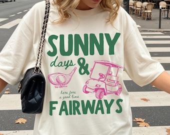 Camiseta "Días soleados y campos de golf", camisa de golf, regalo para amantes del golf, camiseta gráfica de verano.