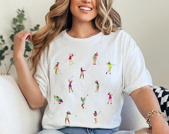 Ladies Golf Shirt, Golfer Print Crewneck, Golf T-Shirt, Cute Golf Shirt, Golfer Gifts, Golf Mom Shirt, Golfing T-Shirt for Women
