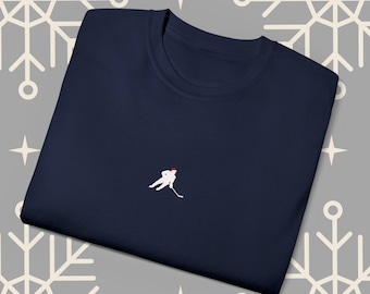 Feestelijk hockey-T-shirt, kerstshirt, hockeyshirt vakantie, hockeyseizoen ronde hals, hockeycadeaus, cadeaus hockeyspeler
