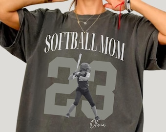 Camiseta de mamá de sóftbol con foto personalizada, camiseta de sóftbol con foto personalizada, camiseta deportiva para el día del partido.