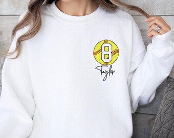 Personalized Softball Sweatshirt with Name and Number, Custom Softball Mom Sweater, Game Day Pullover