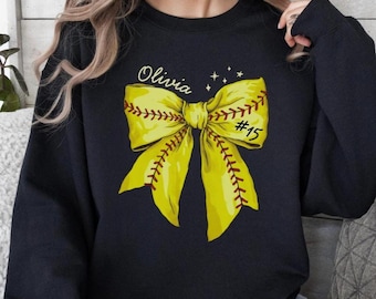 Sudadera de sóftbol personalizada con nombre y número, suéter personalizado para mamá de sóftbol, cuello redondo para el día del juego