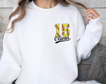 Sudadera de sóftbol con nombre y número personalizados, suéter personalizado para mamá de sóftbol, cuello redondo para el día del juego deportivo