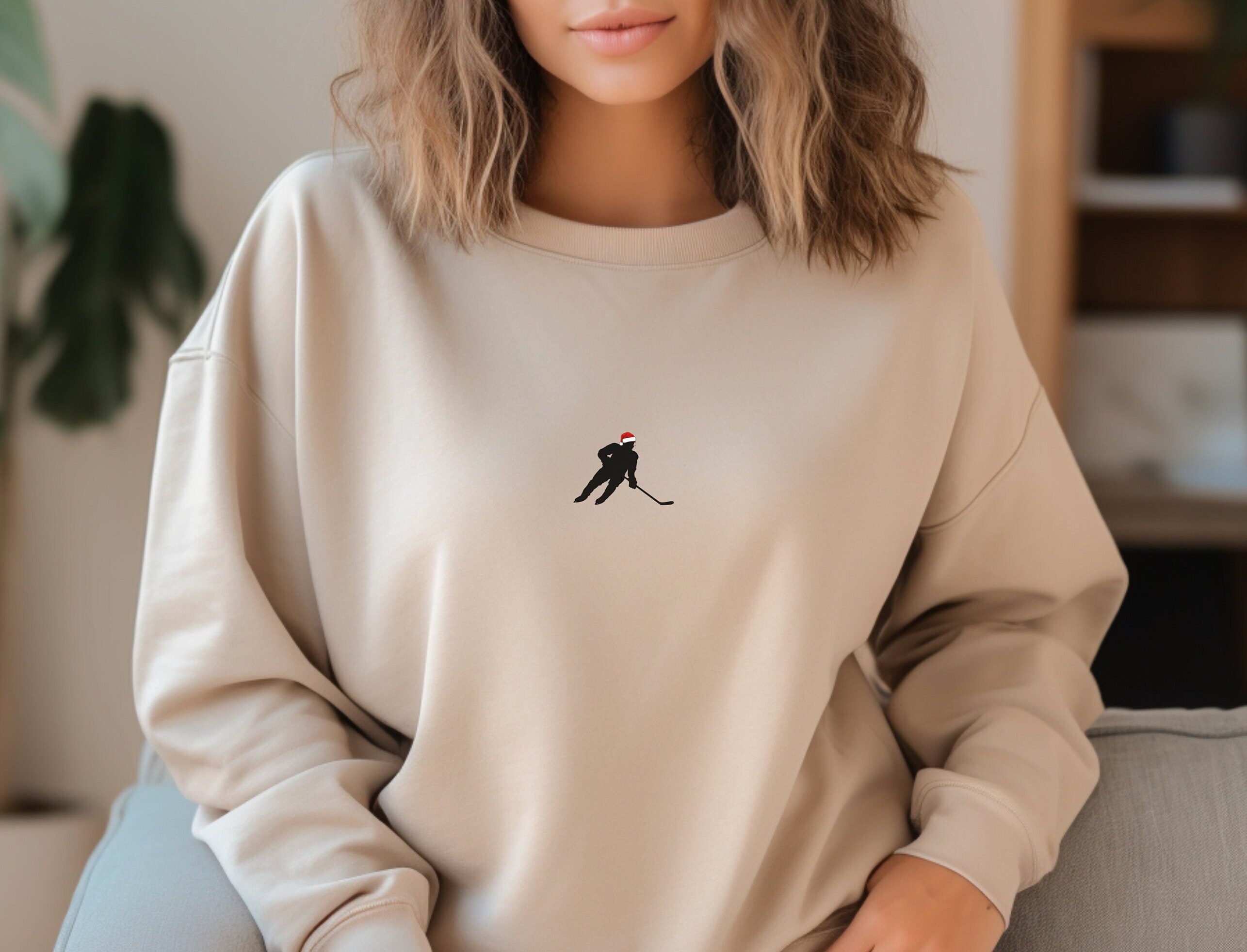 Festive Hockey Sweatshirt, Hockey Season Sweatshirt, Christmas Sweatshirt, Minimalist Hockey Sweater, Hockey Mom Crewneck, Holiday Sweater