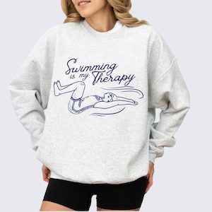 Swimming is my Therapy Crewneck Sweatshirt, Vintage Style Swimmer Sweater, Retro Swim Pullover for Women, Swimming Gifts
