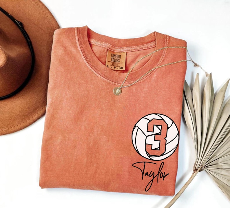 Yam Comfort Colors 1717 t-shirt with a customizable name and number volleyball graphic.