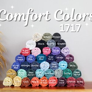 color chart featuring available comfort color 1717 t-shirt options