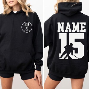 Personalisiertes Hockey Hoodie mit Name und Nummer, personalisierte Hockey Mom Hoodies, Sportbekleidung Black