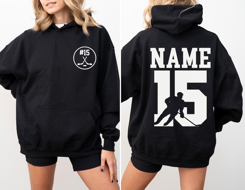 Personalisiertes Hockey Hoodie mit Name und Nummer, personalisierte Hockey Mom Hoodies, Sportbekleidung Black