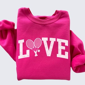 Sweat ras du cou tennis rétro, pull Love Style vintage, pull Saint Valentin sur le thème du tennis, cadeau pour joueur de tennis
