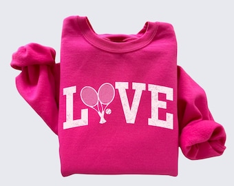 Felpa girocollo retrò da tennis, maglione vintage con amore, pullover per San Valentino a tema tennis, regalo per giocatore di tennis