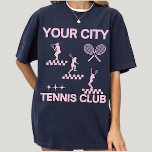 Personalized Tennis Club Comfort Colors T-Shirt, Custom Tennis Shirt for Women, Retro Ladies Tennis Apparel, Tennis Player Gift