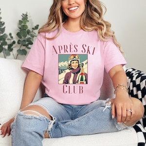 Apres Ski Club T-Shirt, Retro Skiing T-Shirt, Funny Ski Shirt, Oversized Graphic Tee, Ski Girls Trip, Ski Bachelorette T-Shirt, Skier Gifts