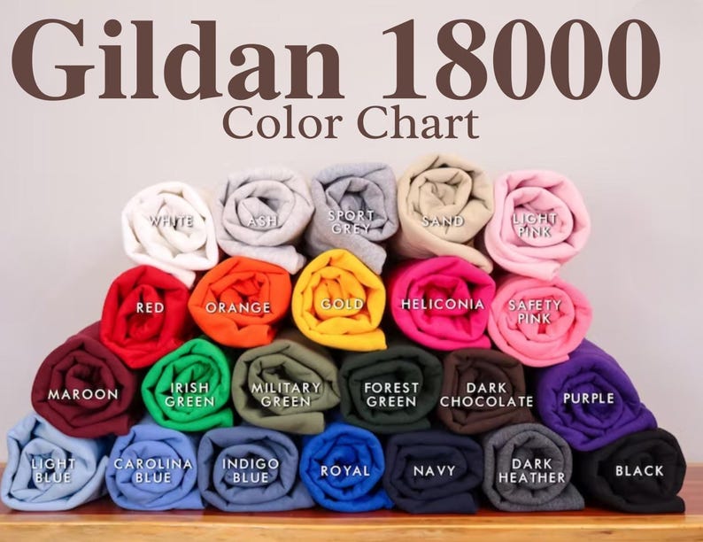 image of available Gildan 18000 sweatshirt color options