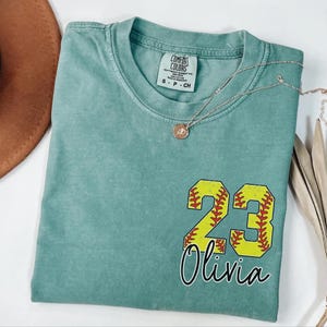 Custom Softball Shirt, Comfort Colors Personalized Softball Number T-Shirt, Softball Mom Shirt, Sports Mom Tee, Softball Gift, Game Day