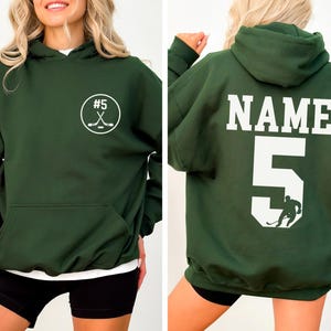 Personalisiertes Hockey Hoodie mit Name und Nummer, personalisierte Hockey Mom Hoodies, Sportbekleidung Forest Green
