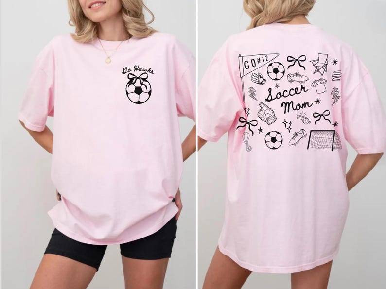 custom soccer t-shirt featuring a unique doodle graphic on the front and back. Customize the team name on the front and player number on the back to show your team pride. Crafted with the comfort colors 1717 tee