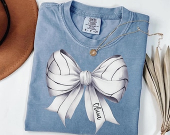Custom Volleyball Mom Shirt: Comfort Colors Coquette Bow Tee